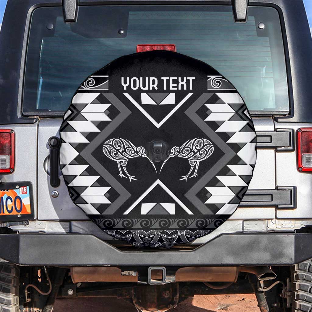 Personalised Taniko Motifs Aotearoa Spare Tire Cover Waitangi Kowhaiwhai Kiwi - Monochrome