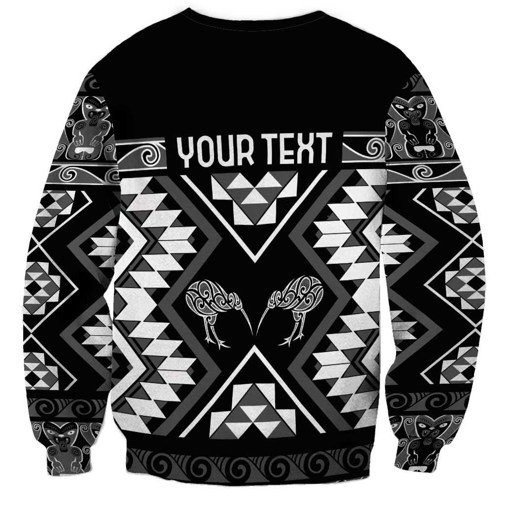 Personalised Taniko Motifs Aotearoa Sweatshirt Waitangi Kowhaiwhai Kiwi - Monochrome LT7 - Polynesian Pride