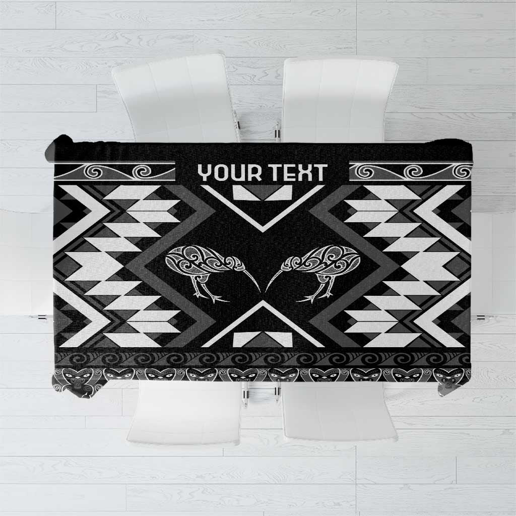 Personalised Taniko Motifs Aotearoa Tablecloth Waitangi Kowhaiwhai Kiwi - Monochrome LT7 Grey - Polynesian Pride
