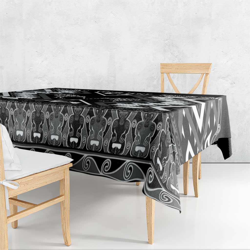 Personalised Taniko Motifs Aotearoa Tablecloth Waitangi Kowhaiwhai Kiwi - Monochrome LT7 - Polynesian Pride