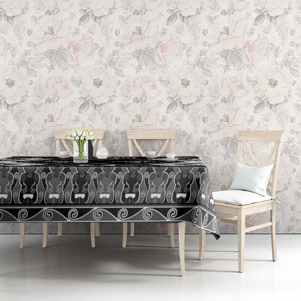 Personalised Taniko Motifs Aotearoa Tablecloth Waitangi Kowhaiwhai Kiwi - Monochrome LT7 - Polynesian Pride