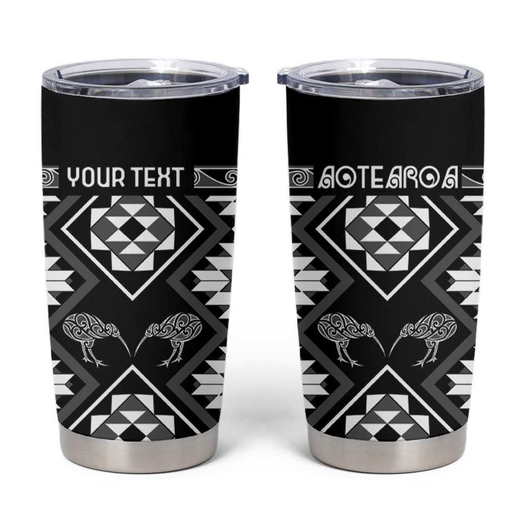 Personalised Taniko Motifs Aotearoa Tumbler Cup Waitangi Kowhaiwhai Kiwi - Monochrome LT7 Grey - Polynesian Pride