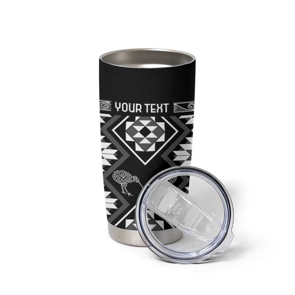 Personalised Taniko Motifs Aotearoa Tumbler Cup Waitangi Kowhaiwhai Kiwi - Monochrome LT7 - Polynesian Pride