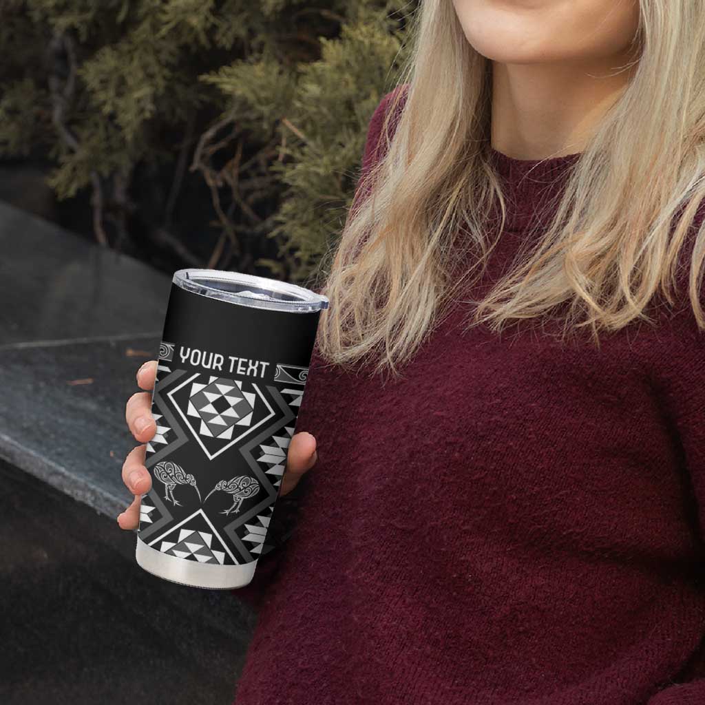 Personalised Taniko Motifs Aotearoa Tumbler Cup Waitangi Kowhaiwhai Kiwi - Monochrome LT7 - Polynesian Pride