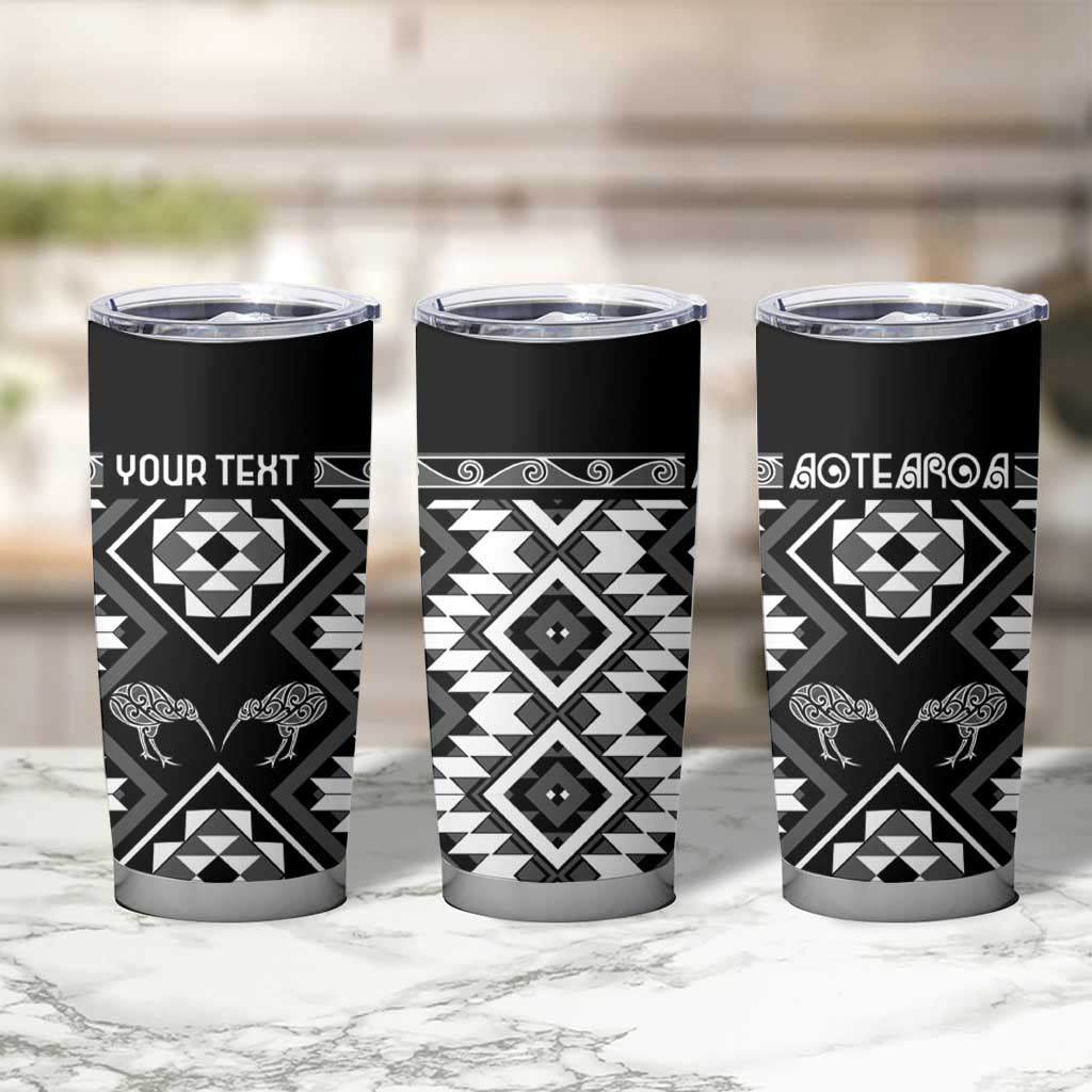 Personalised Taniko Motifs Aotearoa Tumbler Cup Waitangi Kowhaiwhai Kiwi - Monochrome LT7 - Polynesian Pride