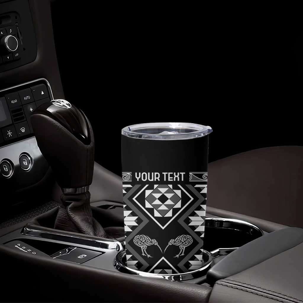 Personalised Taniko Motifs Aotearoa Tumbler Cup Waitangi Kowhaiwhai Kiwi - Monochrome LT7 - Polynesian Pride