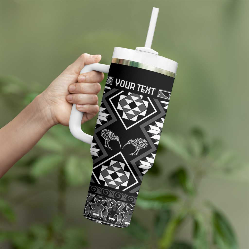 Personalised Taniko Motifs Aotearoa Tumbler With Handle Waitangi Kowhaiwhai Kiwi - Monochrome LT7 - Polynesian Pride