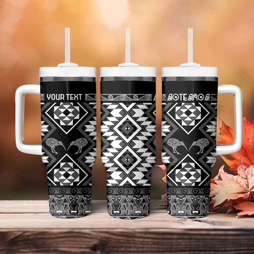 Personalised Taniko Motifs Aotearoa Tumbler With Handle Waitangi Kowhaiwhai Kiwi - Monochrome LT7 - Polynesian Pride