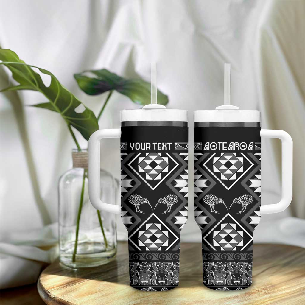 Personalised Taniko Motifs Aotearoa Tumbler With Handle Waitangi Kowhaiwhai Kiwi - Monochrome LT7 - Polynesian Pride