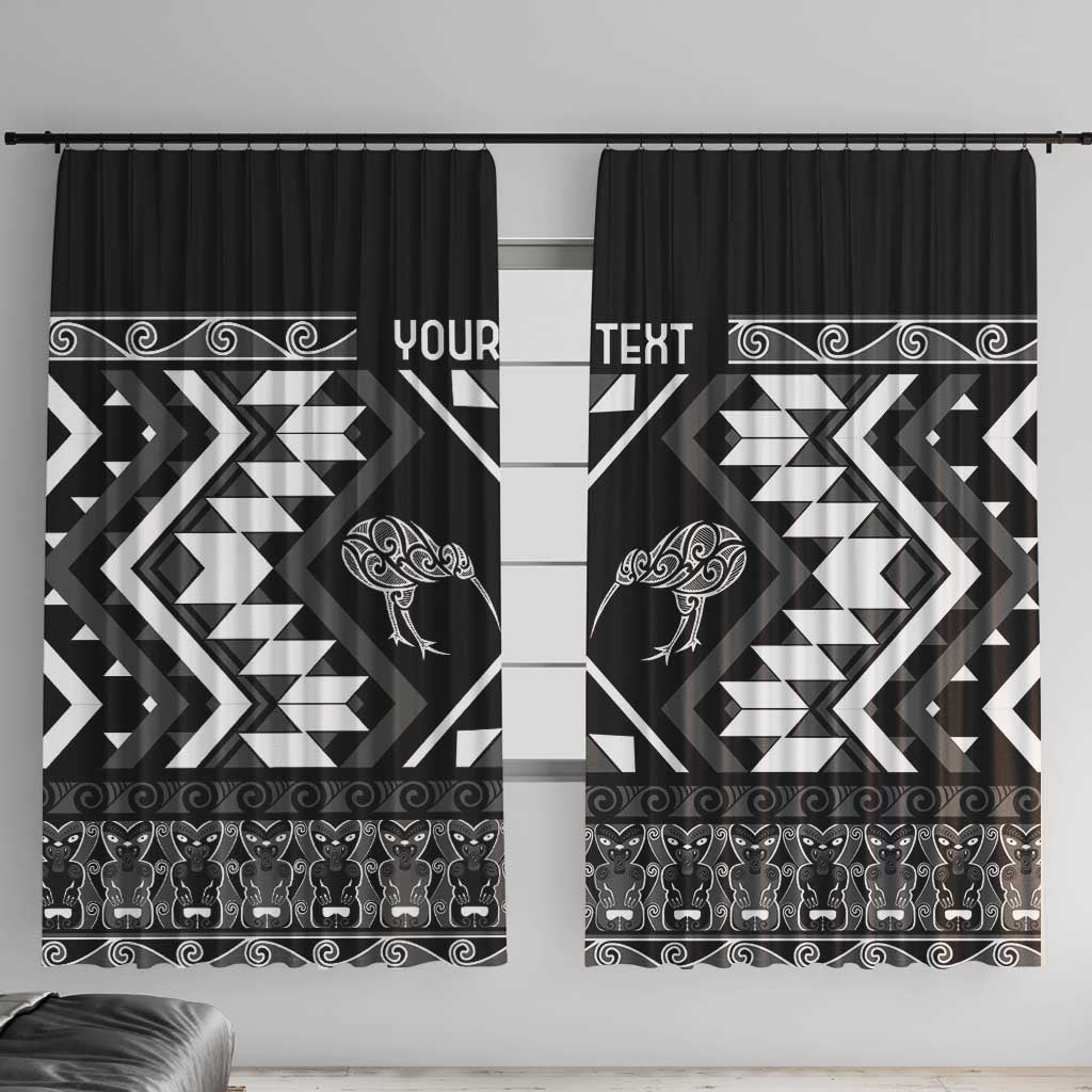 Personalised Taniko Motifs Aotearoa Window Curtain Waitangi Kowhaiwhai Kiwi - Monochrome LT7 With Hooks Grey - Polynesian Pride