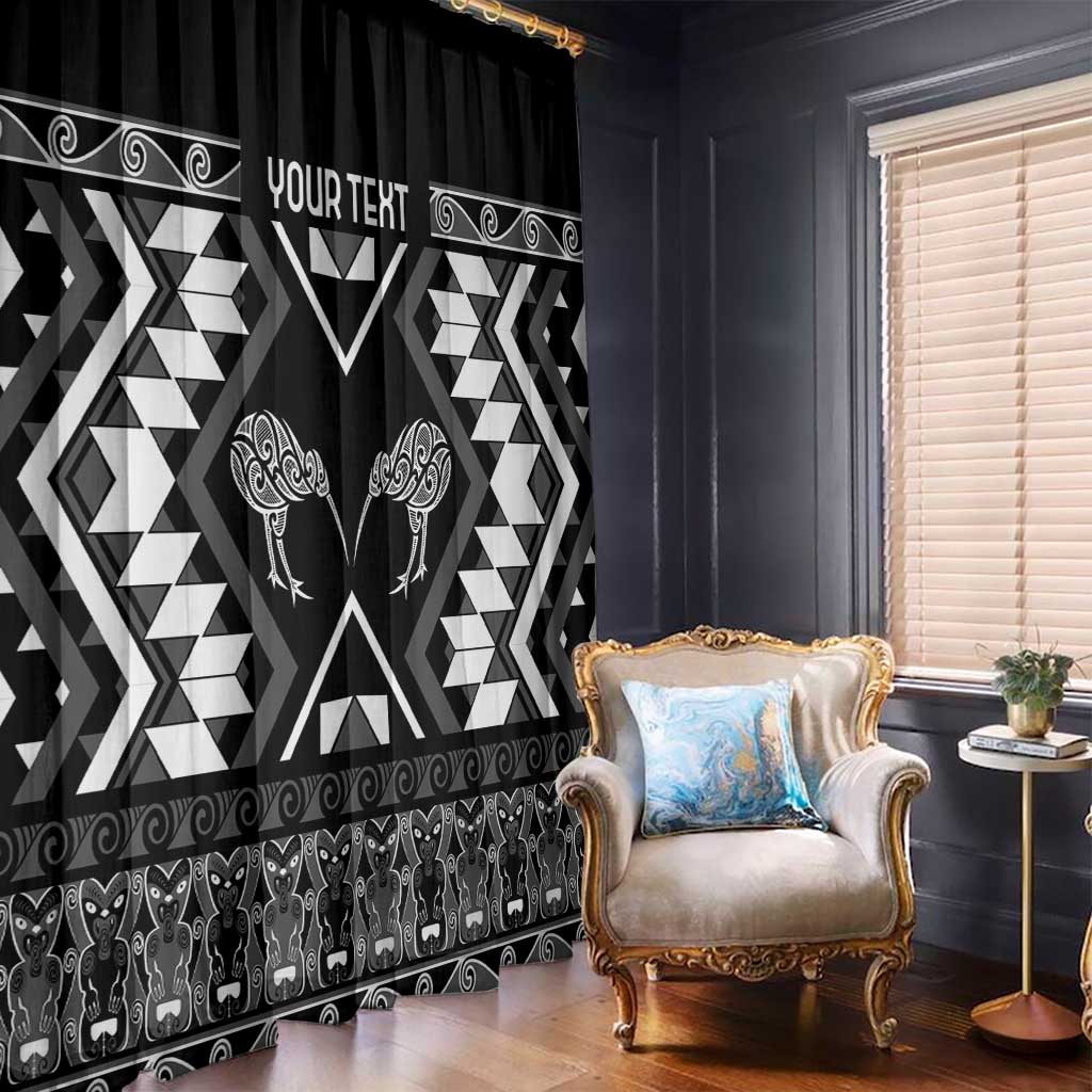 Personalised Taniko Motifs Aotearoa Window Curtain Waitangi Kowhaiwhai Kiwi - Monochrome LT7 - Polynesian Pride