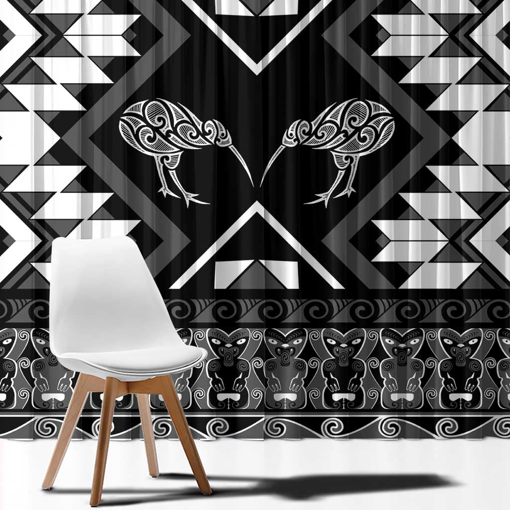 Personalised Taniko Motifs Aotearoa Window Curtain Waitangi Kowhaiwhai Kiwi - Monochrome LT7 - Polynesian Pride