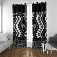 Personalised Taniko Motifs Aotearoa Window Curtain Waitangi Kowhaiwhai Kiwi - Monochrome LT7 With Grommets Grey - Polynesian Pride