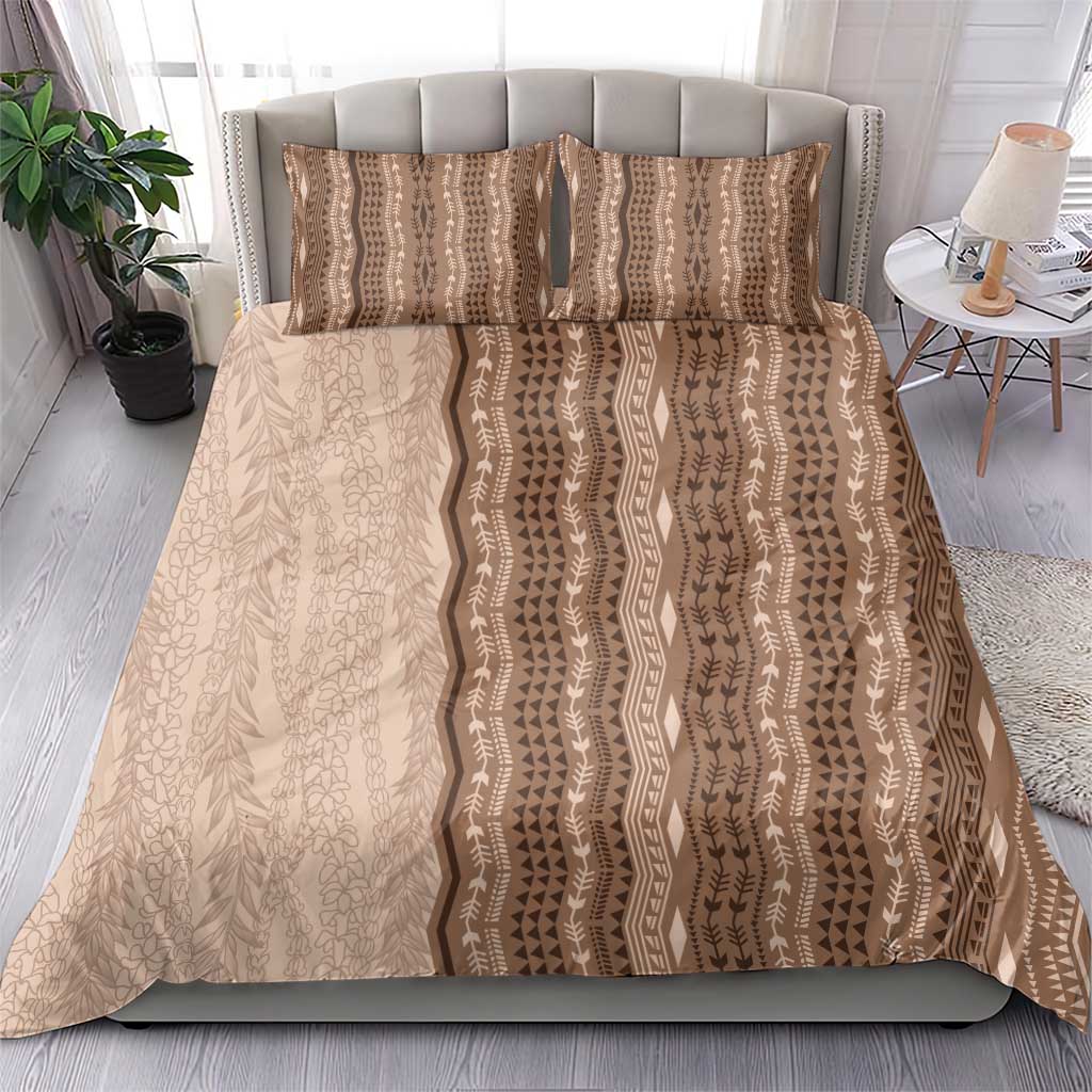 Vintage Beige Hawaiian Traditional Kapa Mix Flowers Lei Bedding Set LT7 - Polynesian Pride
