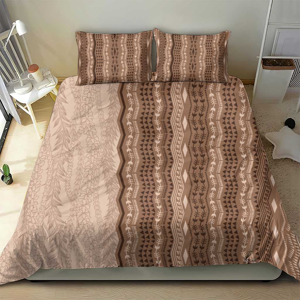 Vintage Beige Hawaiian Traditional Kapa Mix Flowers Lei Bedding Set LT7 - Polynesian Pride