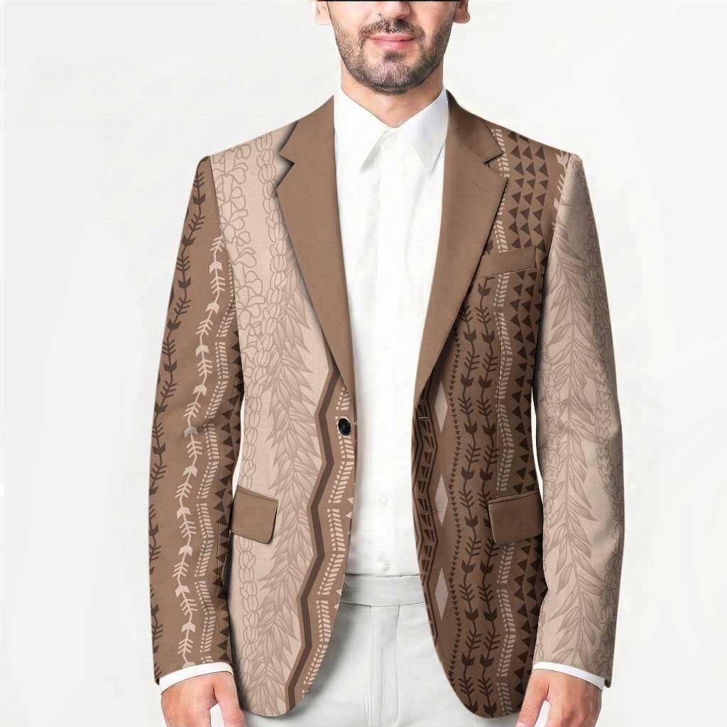 Vintage Beige Hawaiian Traditional Kapa Mix Flowers Lei Blazer LT7 - Polynesian Pride