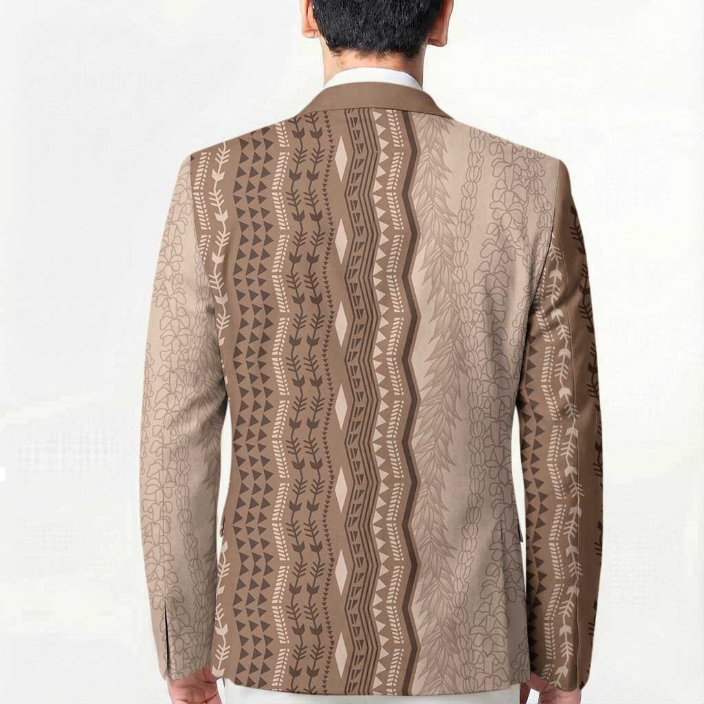 Vintage Beige Hawaiian Traditional Kapa Mix Flowers Lei Blazer LT7 - Polynesian Pride