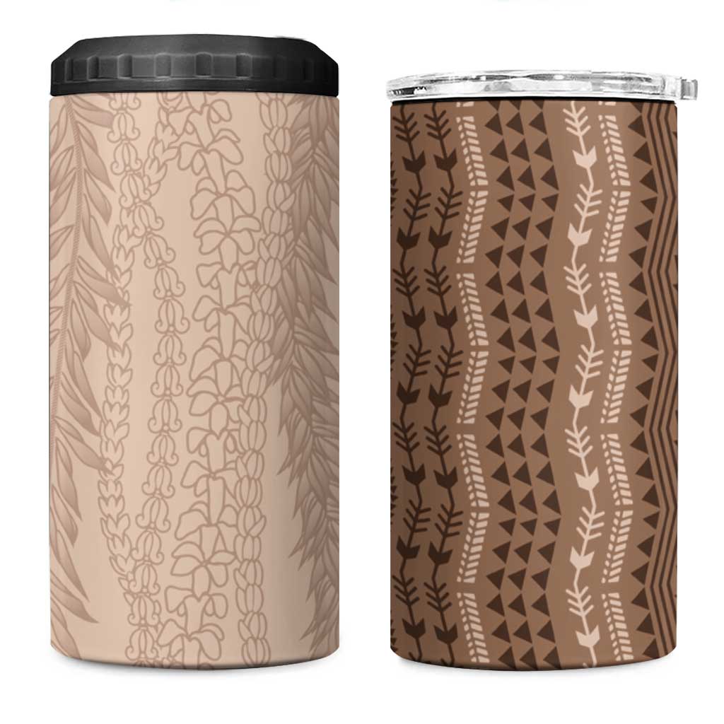 Vintage Beige Hawaiian Traditional Kapa Mix Flowers Lei 4 in 1 Can Cooler Tumbler LT7 One Size: 16 oz Beige - Polynesian Pride
