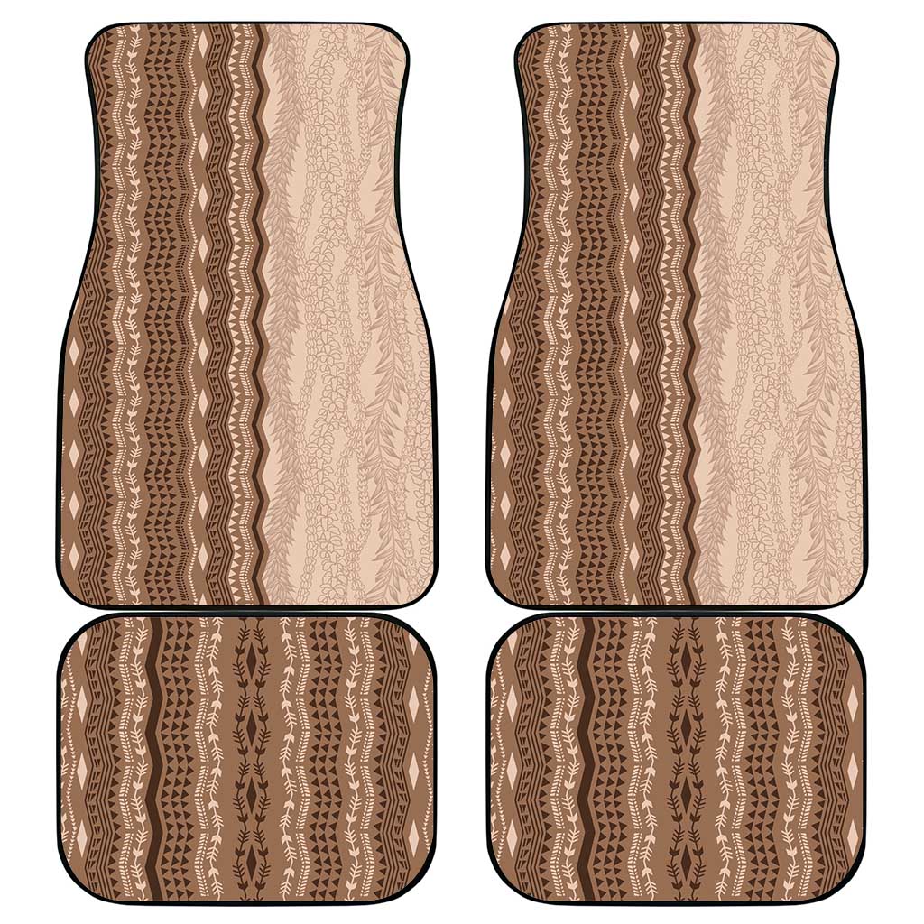 Vintage Beige Hawaiian Traditional Kapa Mix Flowers Lei Car Mats LT7 - Polynesian Pride