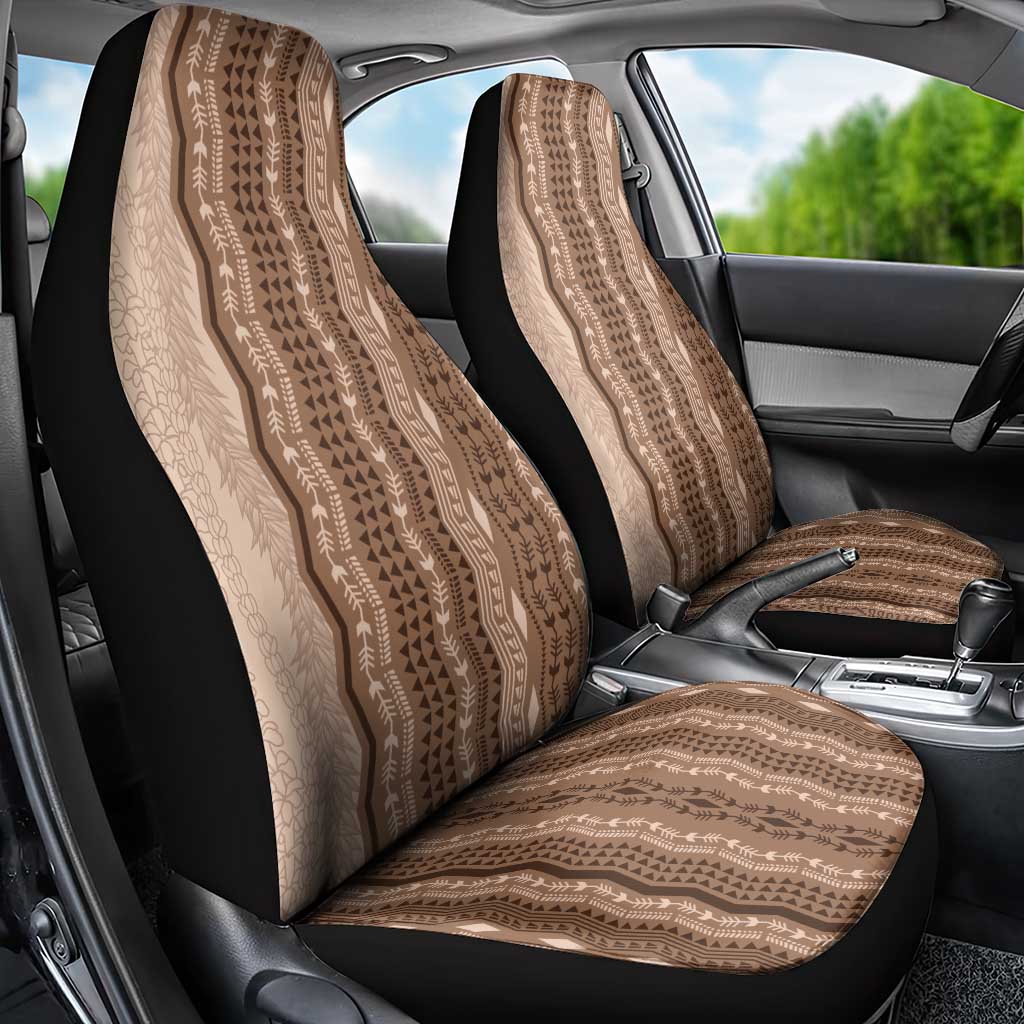 Vintage Beige Hawaiian Traditional Kapa Mix Flowers Lei Car Seat Cover LT7 - Polynesian Pride