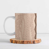 Vintage Beige Hawaiian Traditional Kapa Mix Flowers Lei Ceramic Mug LT7 Beige - Polynesian Pride