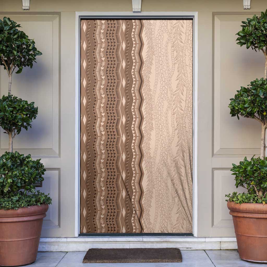 Vintage Beige Hawaiian Traditional Kapa Mix Flowers Lei Door Cover LT7 Beige - Polynesian Pride