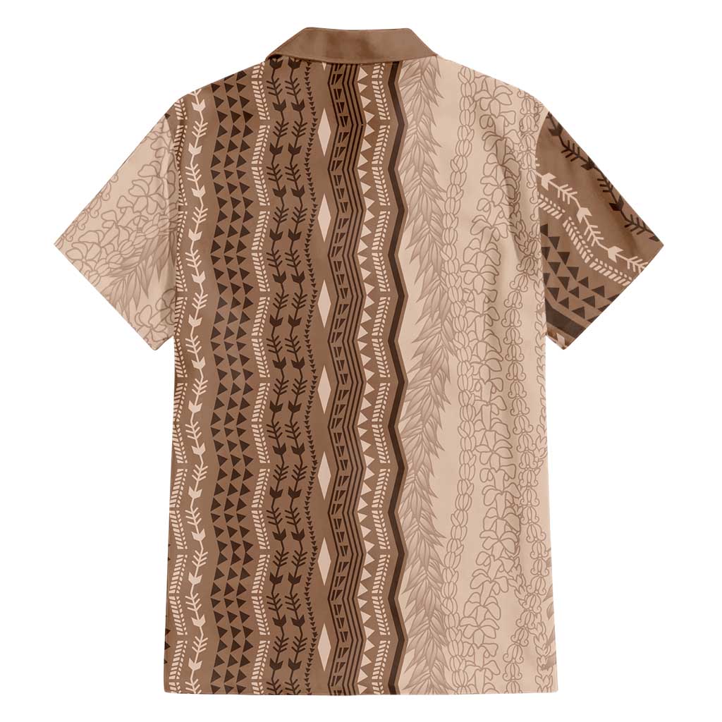 Vintage Beige Hawaiian Traditional Kapa Mix Flowers Lei Family Matching Long Sleeve Bodycon Dress and Hawaiian Shirt