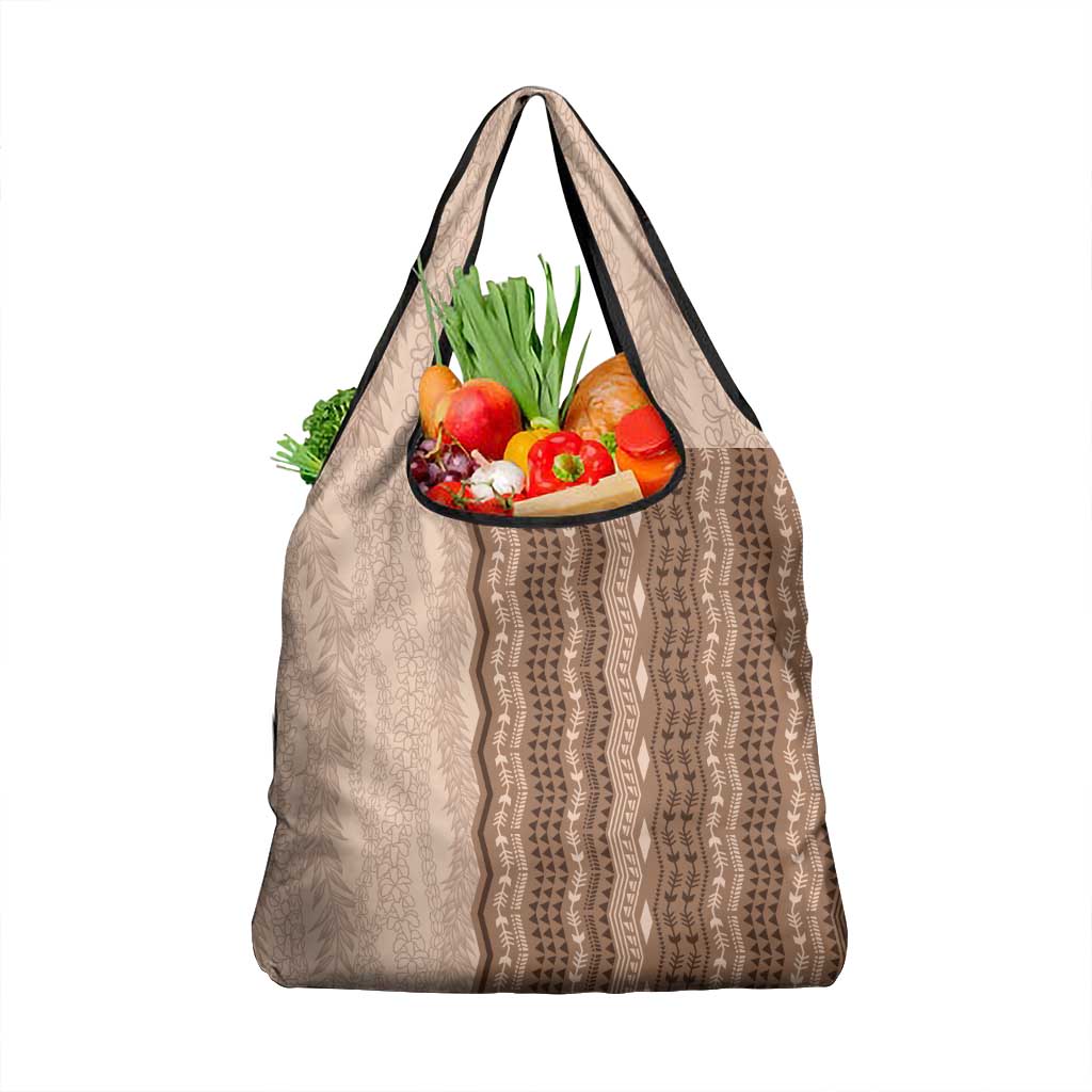 Vintage Beige Hawaiian Traditional Kapa Mix Flowers Lei Grocery Bag LT7 1-pack One Size Beige - Polynesian Pride