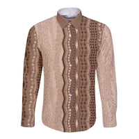 Vintage Beige Hawaiian Traditional Kapa Mix Flowers Lei Long Sleeve Button Shirt LT7 Unisex Beige - Polynesian Pride