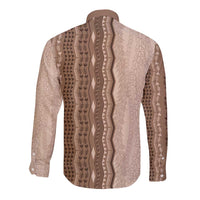 Vintage Beige Hawaiian Traditional Kapa Mix Flowers Lei Long Sleeve Button Shirt LT7 - Polynesian Pride