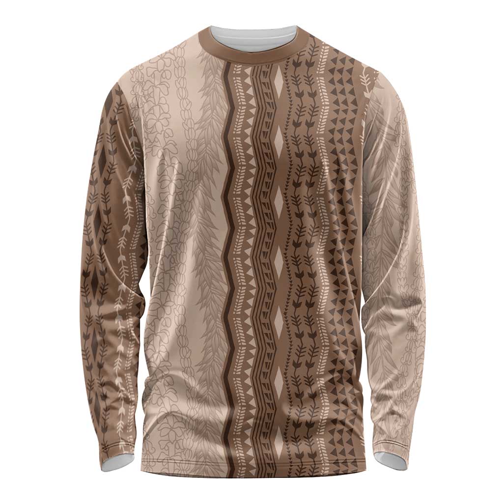Vintage Beige Hawaiian Traditional Kapa Mix Flowers Lei Long Sleeve Shirt LT7 Unisex Beige - Polynesian Pride