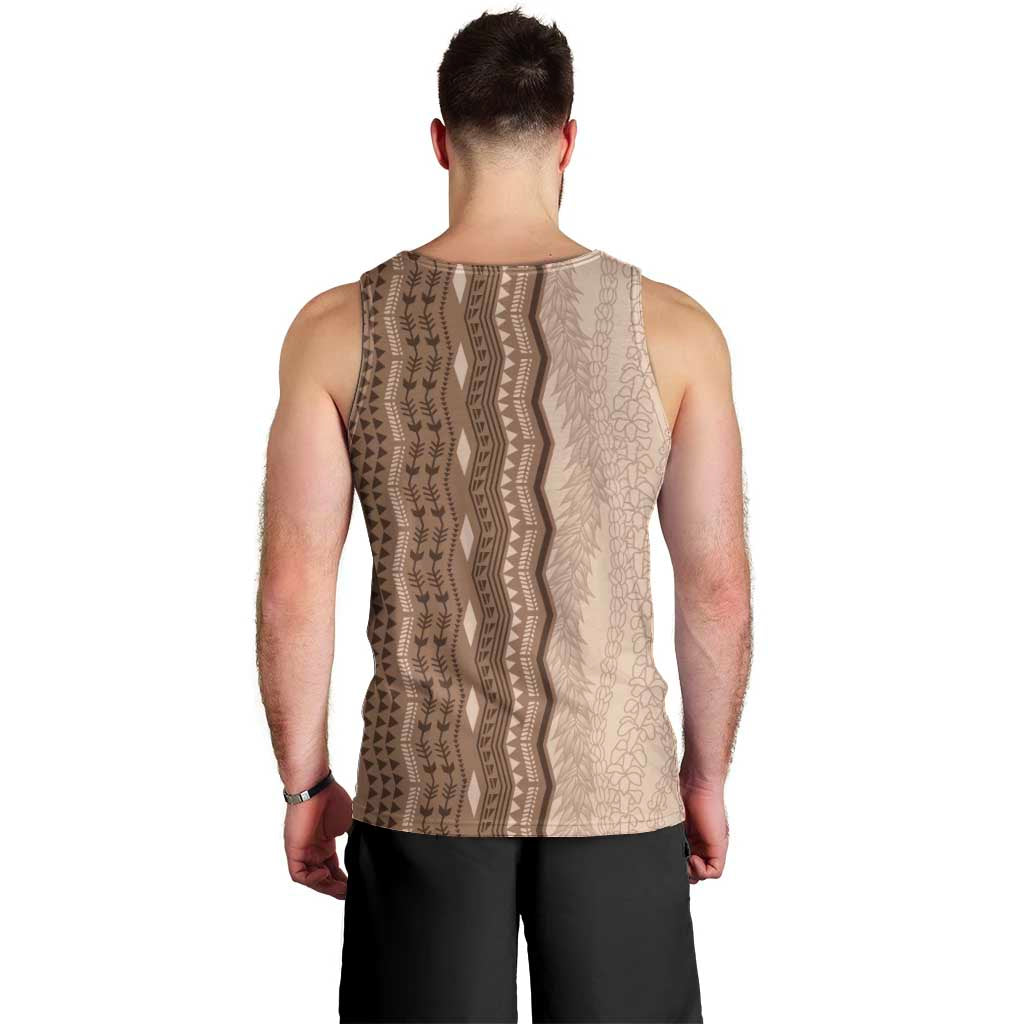 Vintage Beige Hawaiian Traditional Kapa Mix Flowers Lei Men Tank Top LT7 - Polynesian Pride