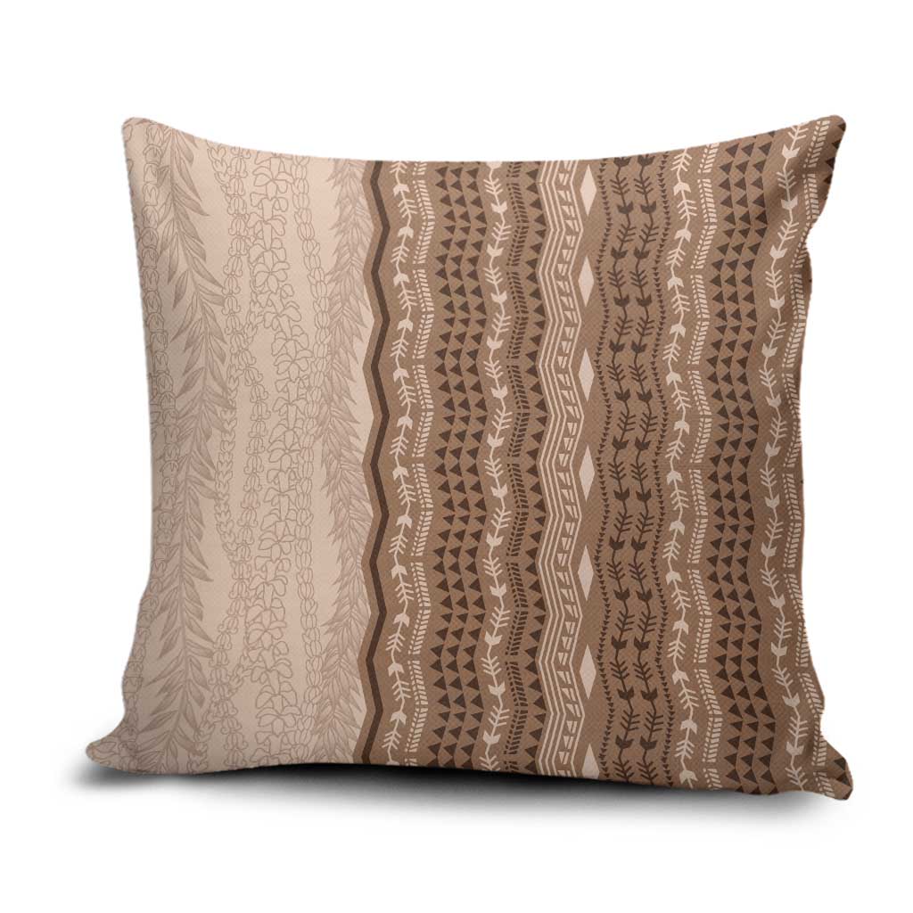 Vintage Beige Hawaiian Traditional Kapa Mix Flowers Lei Pillow Cover LT7 Beige - Polynesian Pride