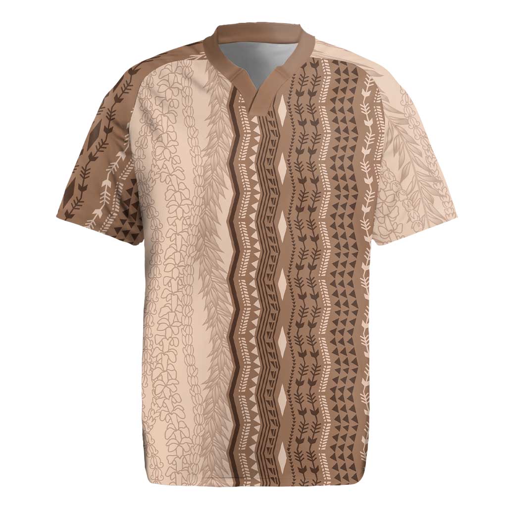 Vintage Beige Hawaiian Traditional Kapa Mix Flowers Lei Rugby Jersey
