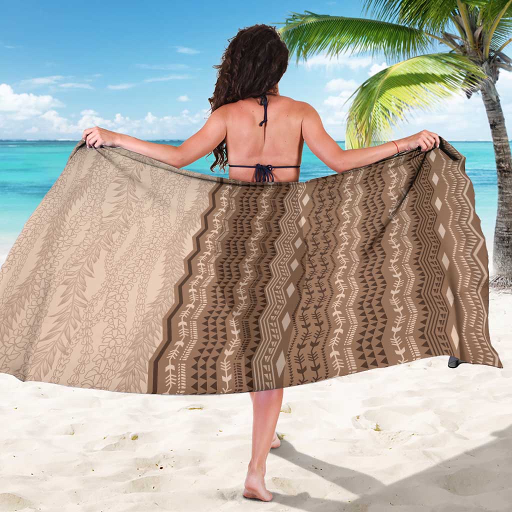 Vintage Beige Hawaiian Traditional Kapa Mix Flowers Lei Sarong LT7 - Polynesian Pride