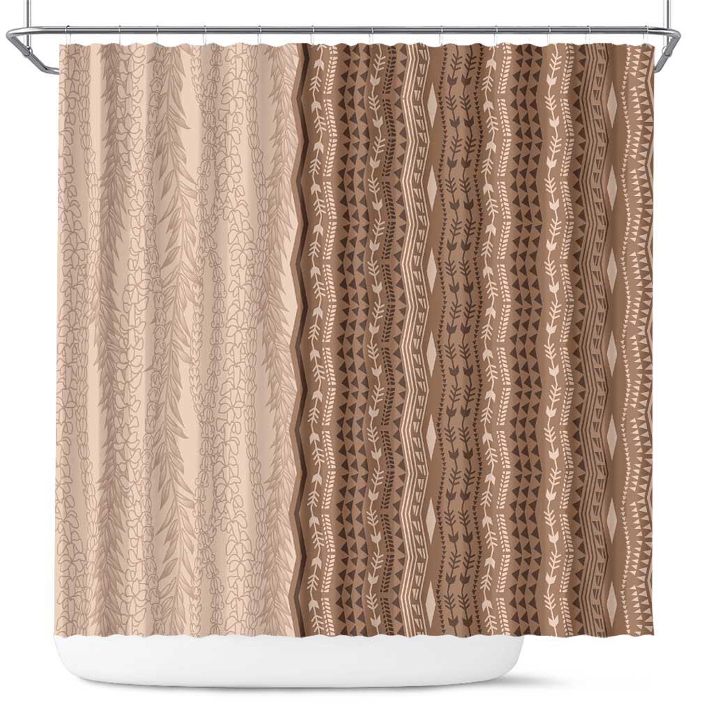 Vintage Beige Hawaiian Traditional Kapa Mix Flowers Lei Shower Curtain LT7 Beige - Polynesian Pride