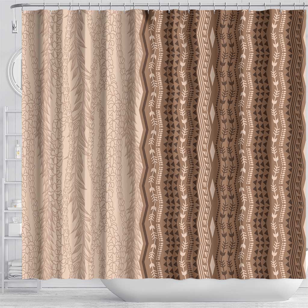 Vintage Beige Hawaiian Traditional Kapa Mix Flowers Lei Shower Curtain LT7 - Polynesian Pride