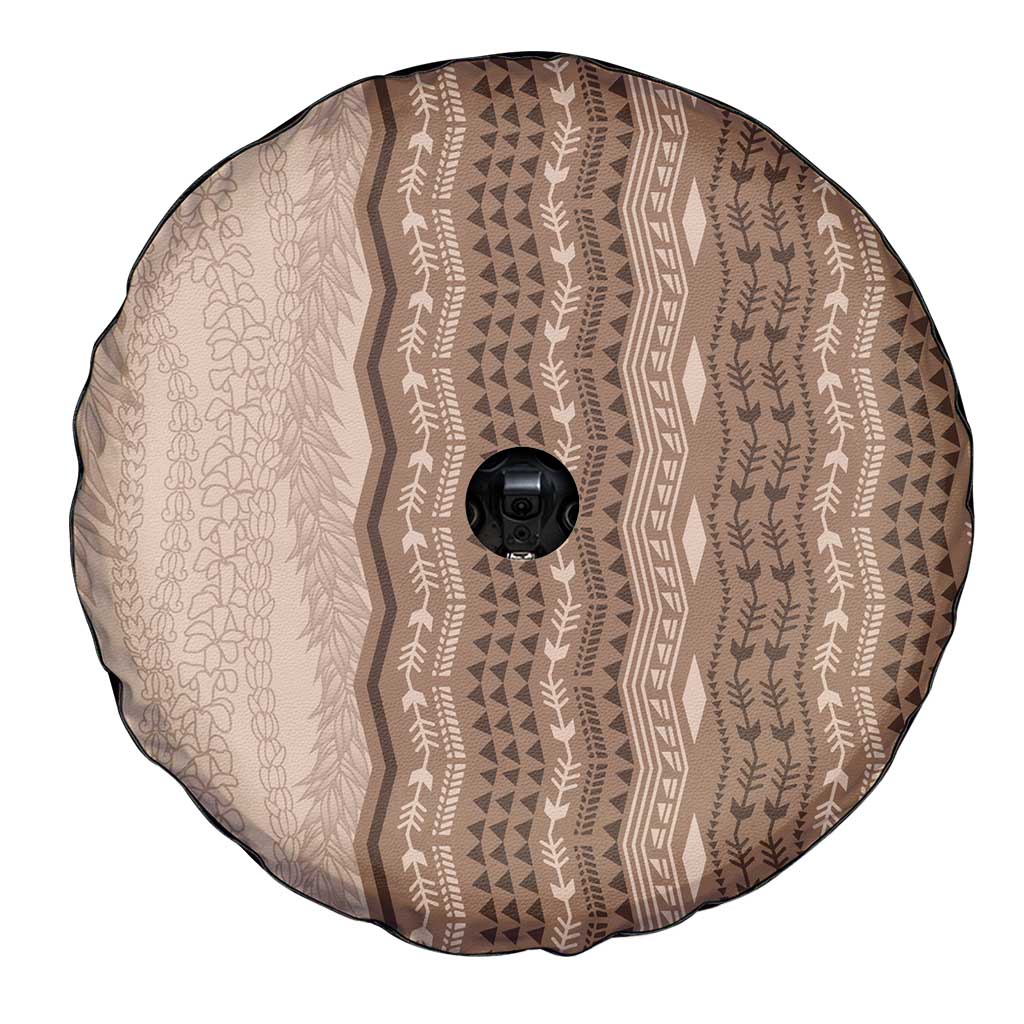 Vintage Beige Hawaiian Traditional Kapa Mix Flowers Lei Spare Tire Cover LT7 - Polynesian Pride