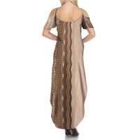 Vintage Beige Hawaiian Traditional Kapa Mix Flowers Lei Summer Maxi Dress LT7 - Polynesian Pride