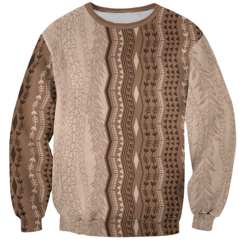 Vintage Beige Hawaiian Traditional Kapa Mix Flowers Lei Sweatshirt LT7 Unisex Beige - Polynesian Pride