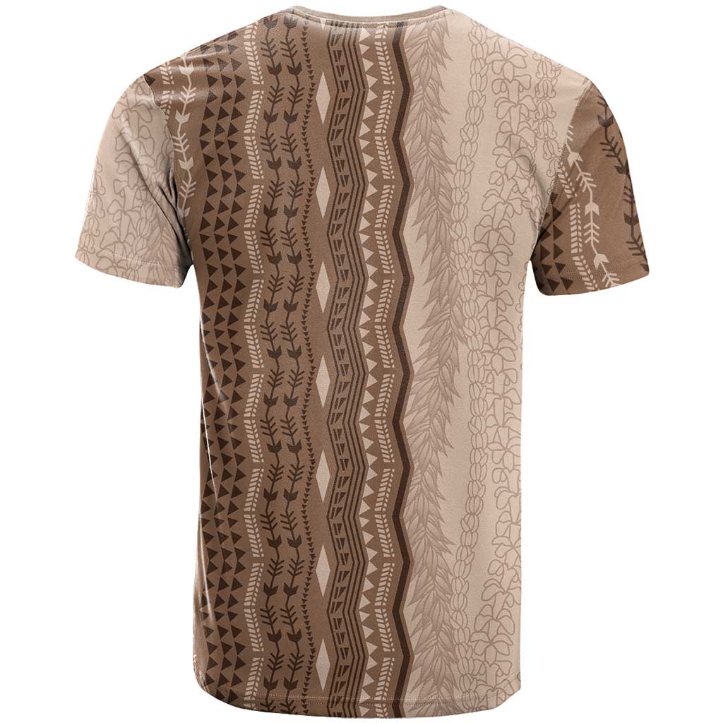 Vintage Beige Hawaiian Traditional Kapa Mix Flowers Lei T Shirt LT7 - Polynesian Pride