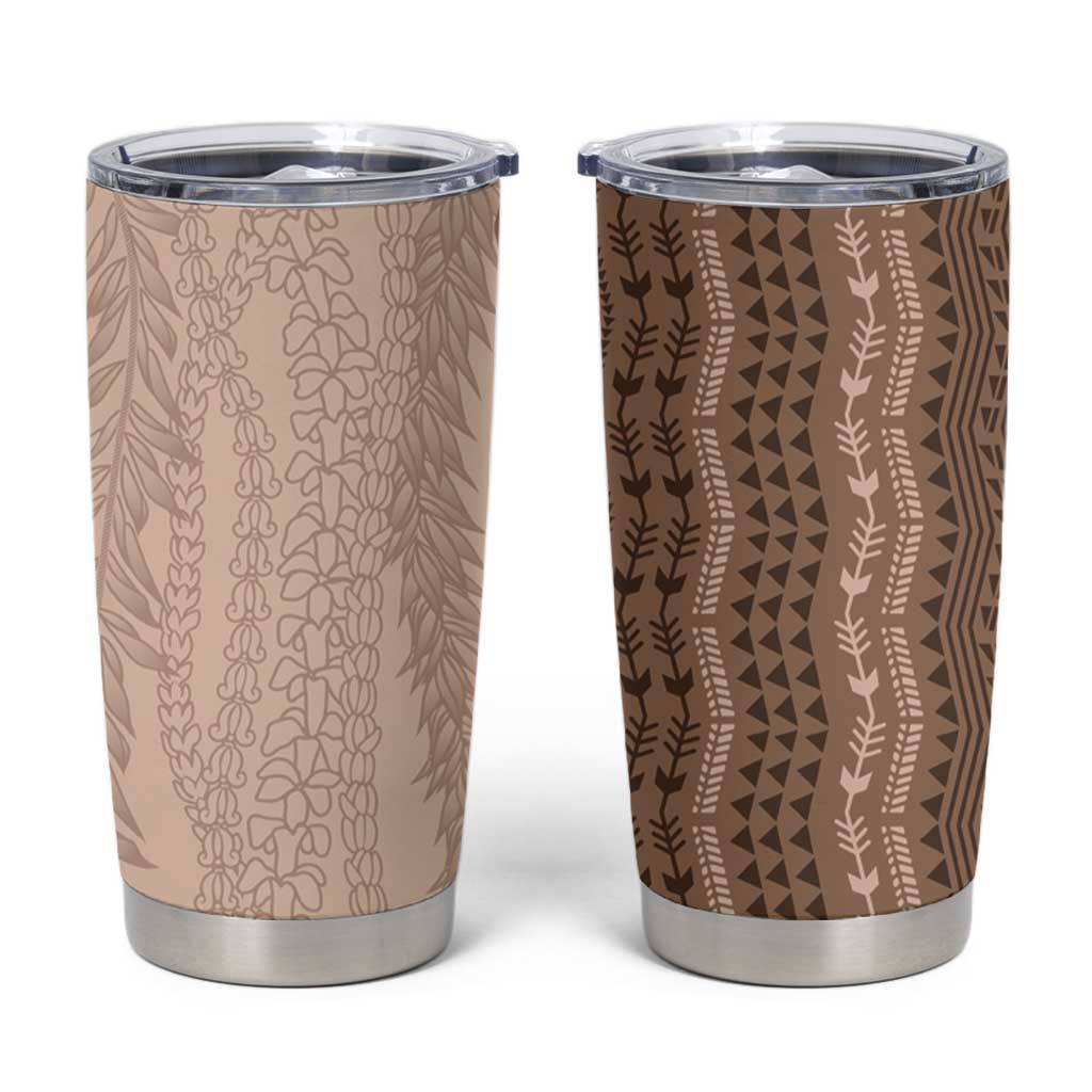 Vintage Beige Hawaiian Traditional Kapa Mix Flowers Lei Tumbler Cup LT7 Beige - Polynesian Pride
