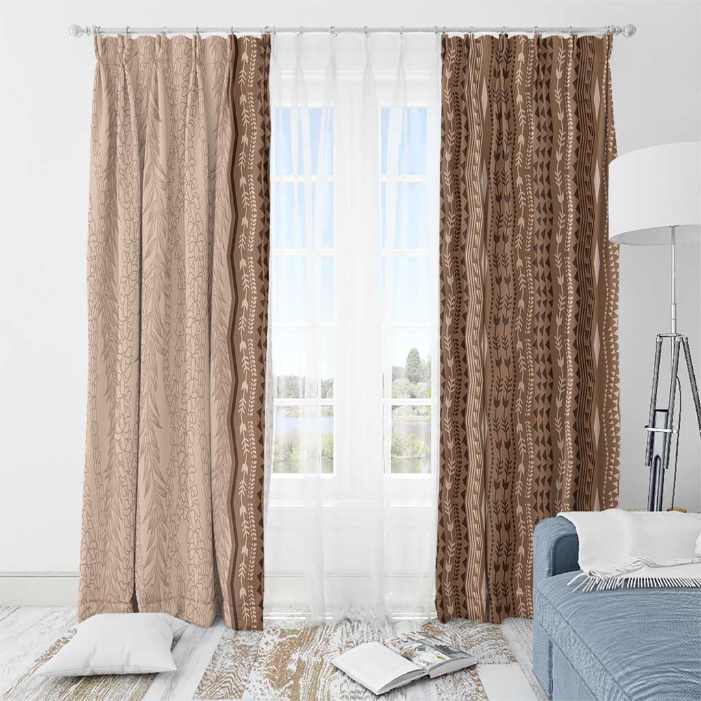 Vintage Beige Hawaiian Traditional Kapa Mix Flowers Lei Window Curtain LT7 - Polynesian Pride
