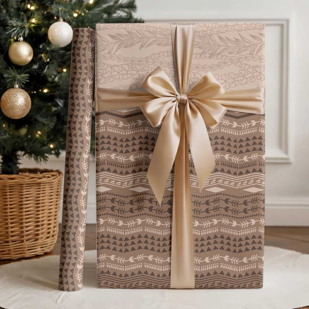 Vintage Beige Hawaiian Traditional Kapa Mix Flowers Lei Wrapping Paper LT7 - Polynesian Pride