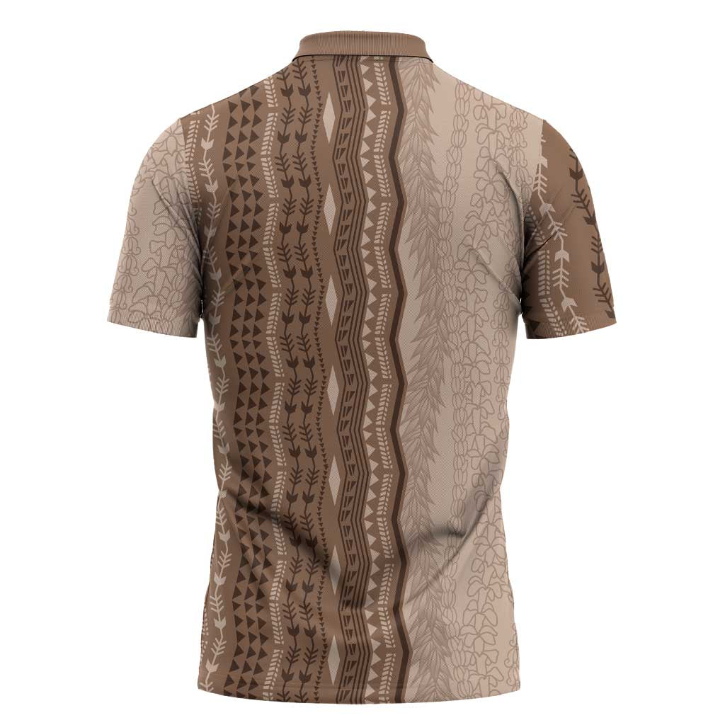 Vintage Beige Hawaiian Traditional Kapa Mix Flowers Lei Zipper Polo Shirt LT7 - Polynesian Pride