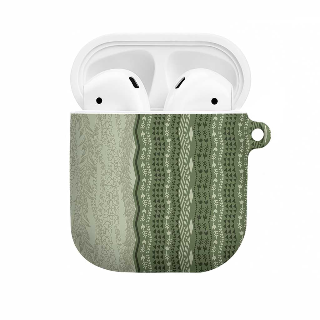 Vintage Sage Green Hawaiian Traditional Kapa Mix Flowers Lei AirPods Case LT7 Sage Green - Polynesian Pride