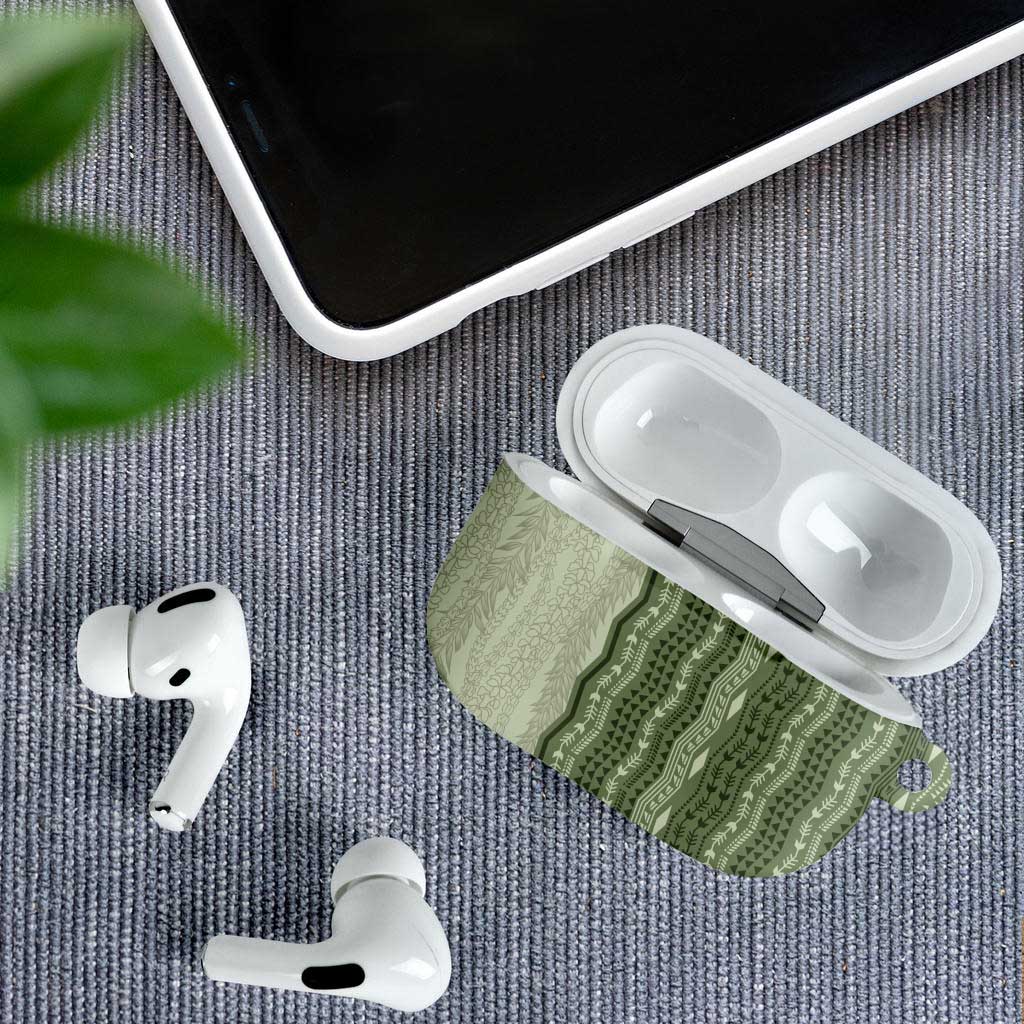 Vintage Sage Green Hawaiian Traditional Kapa Mix Flowers Lei AirPods Case LT7 - Polynesian Pride