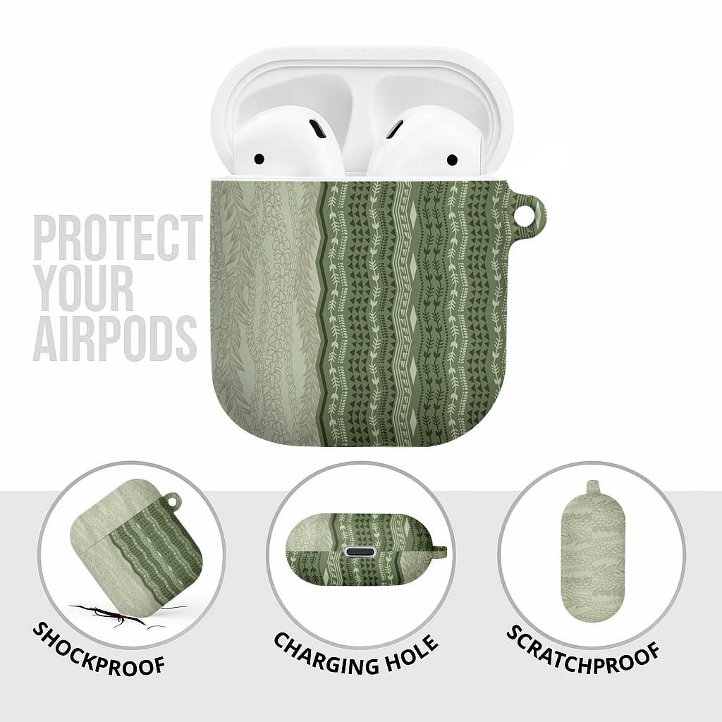 Vintage Sage Green Hawaiian Traditional Kapa Mix Flowers Lei AirPods Case LT7 - Polynesian Pride