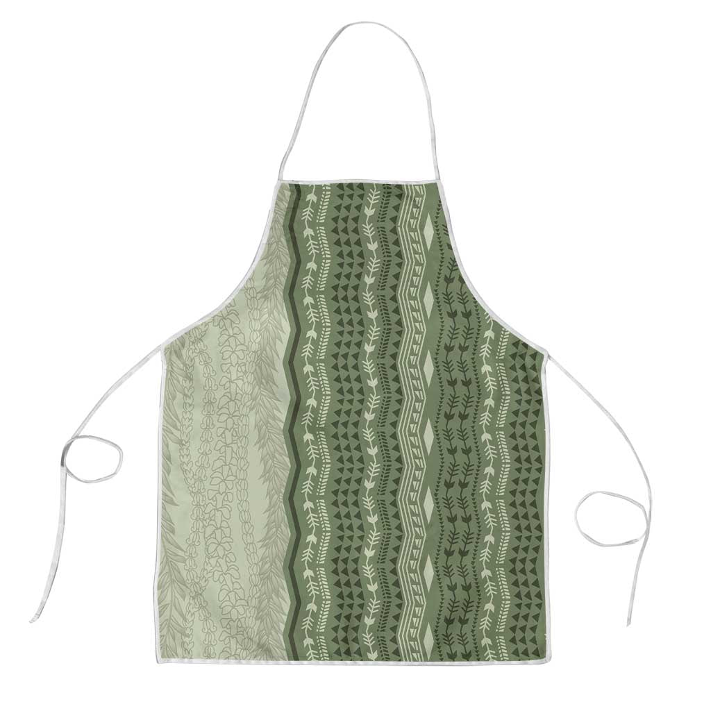 Vintage Sage Green Hawaiian Traditional Kapa Mix Flowers Lei Apron LT7 Sage Green - Polynesian Pride