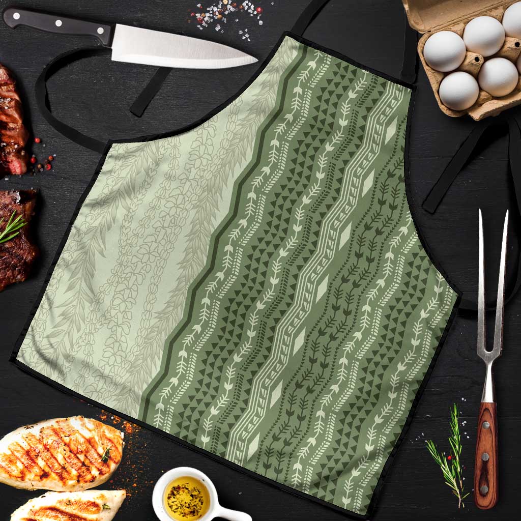 Vintage Sage Green Hawaiian Traditional Kapa Mix Flowers Lei Apron LT7 Sage Green - Polynesian Pride